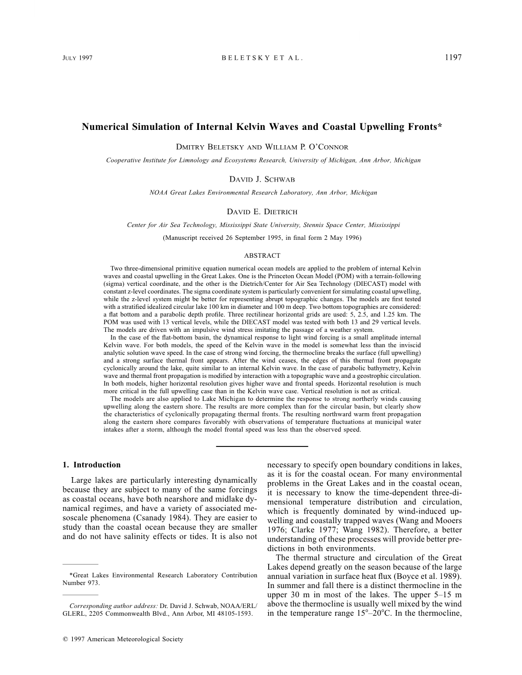 Numerical Simulation of Internal Kelvin Waves and Coastal Upwelling Fronts