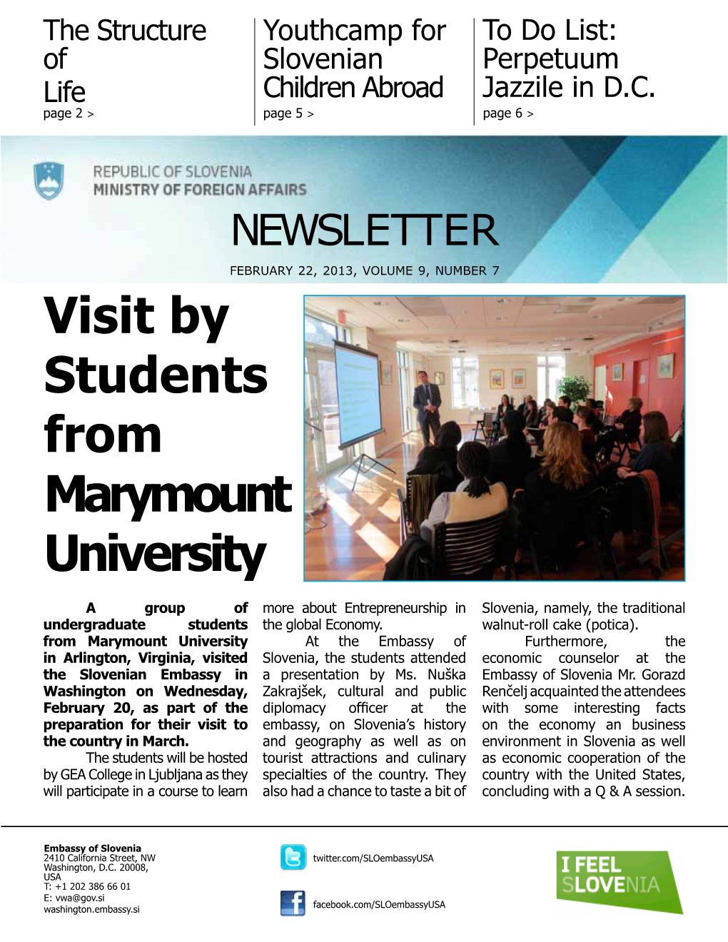 Visit by Students from Marymount University