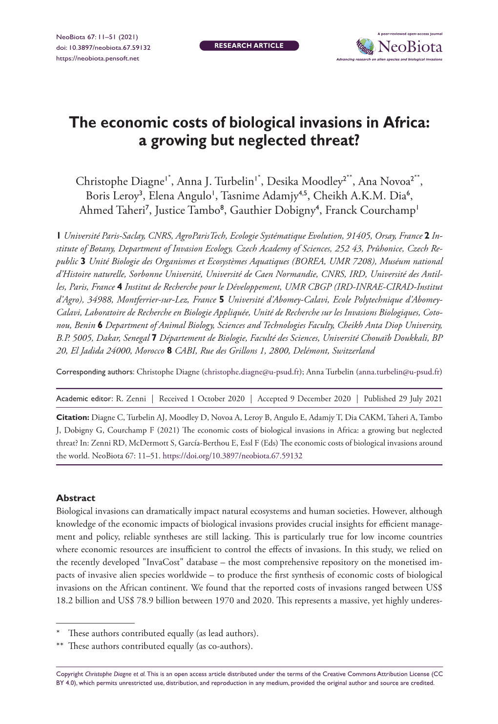 The Economic Costs of Biological Invasions in Africa: a Growing but Neglected Threat?