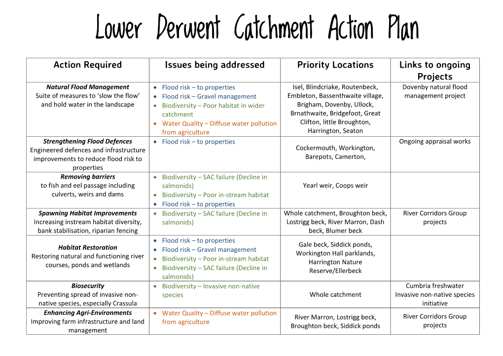 Lower Derwent Catchment Action Plan