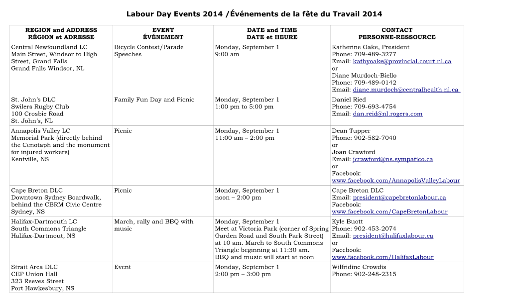 Labour Day Events 2014 /Événements De La Fête Du Travail 2014