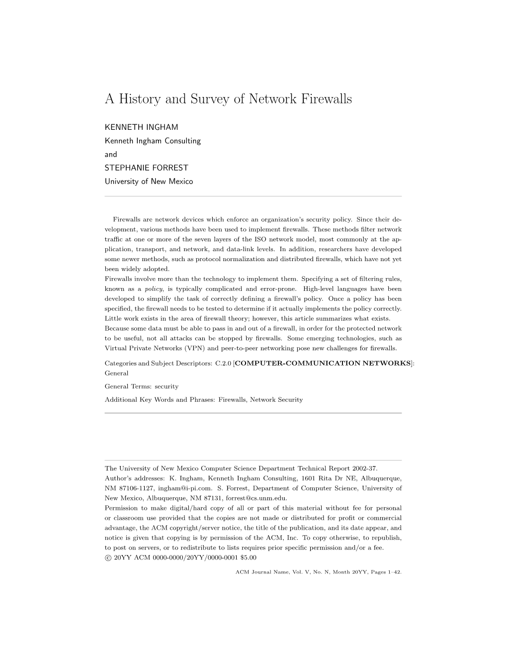 A History and Survey of Network Firewalls