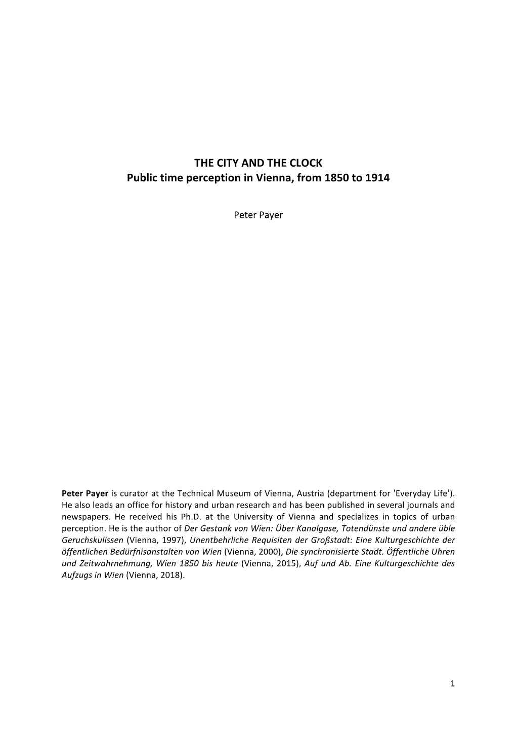 THE CITY and the CLOCK Public Time Perception in Vienna, from 1850 to 1914