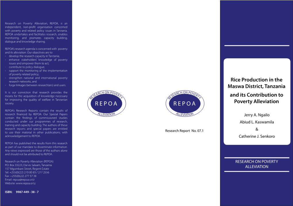 REPOA REPOA REPOA’S Research Reports Contain the Results of Research Financed by REPOA