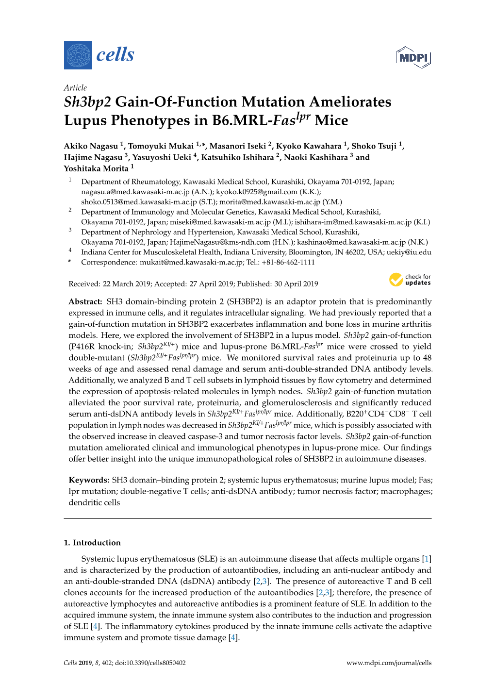 Sh3bp2 Gain-Of-Function Mutation Ameliorates Lupus Phenotypes in B6.MRL-Faslpr Mice