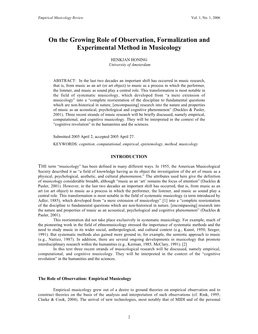 On the Growing Role of Observation, Formalization and Experimental Method in Musicology