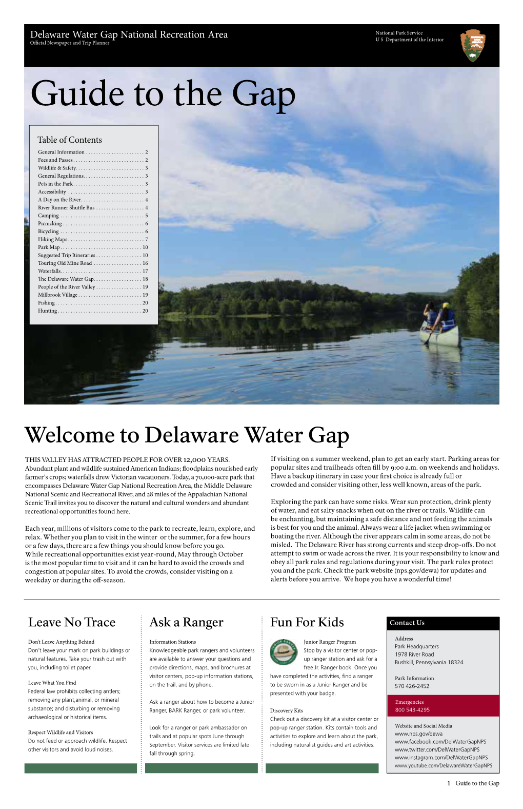 Delaware Water Gap National Recreation Area U S Department of the Interior Ofcial Newspaper and Trip Planner Guide to the Gap