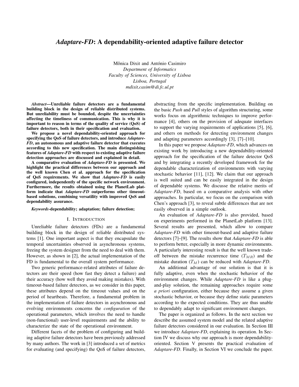 Adaptare-FD: a Dependability-Oriented Adaptive Failure Detector