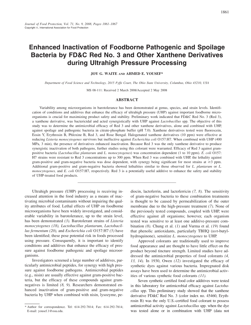 Enhanced Inactivation of Foodborne Pathogenic and Spoilage Bacteria by FD&C Red No