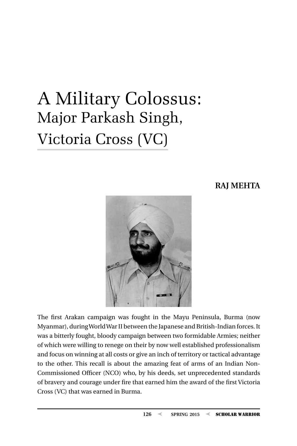 A Military Colossus: Major Parkash Singh, Victoria Cross (VC)