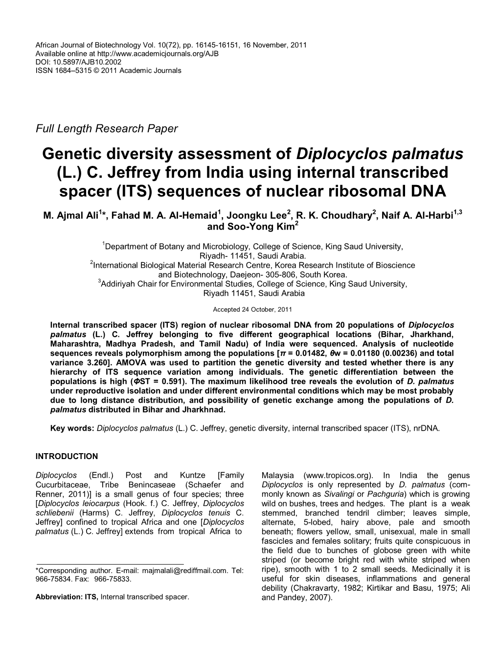 Phylogeography of Indian Populations of Panax Bipinnatifidus Seem