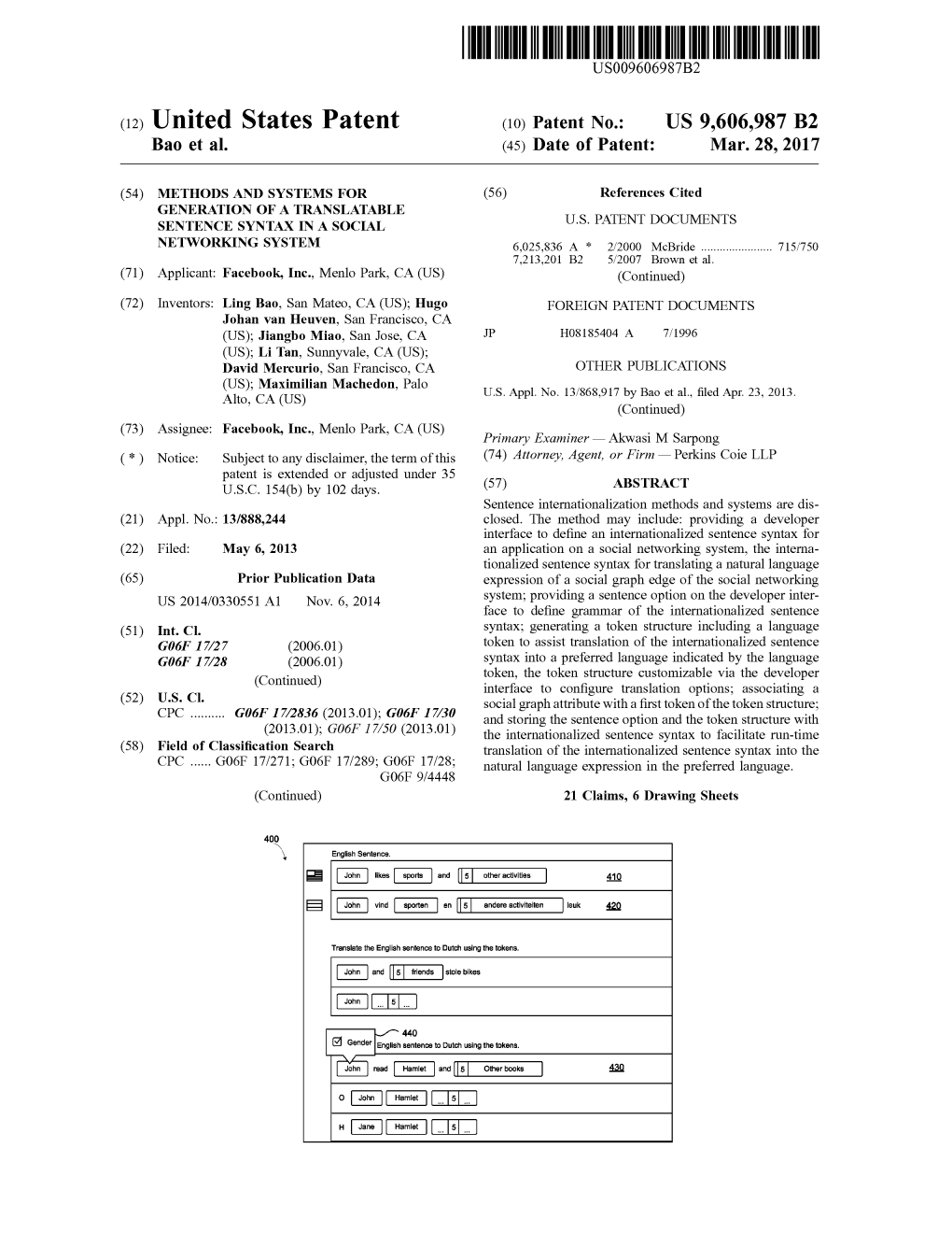 (12) United States Patent (10) Patent No.: US 9,606.987 B2 Bao Et Al