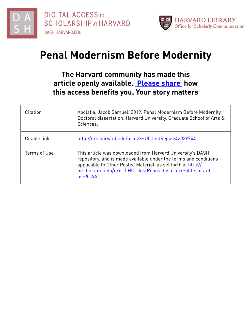 Penal Modernism Before Modernity