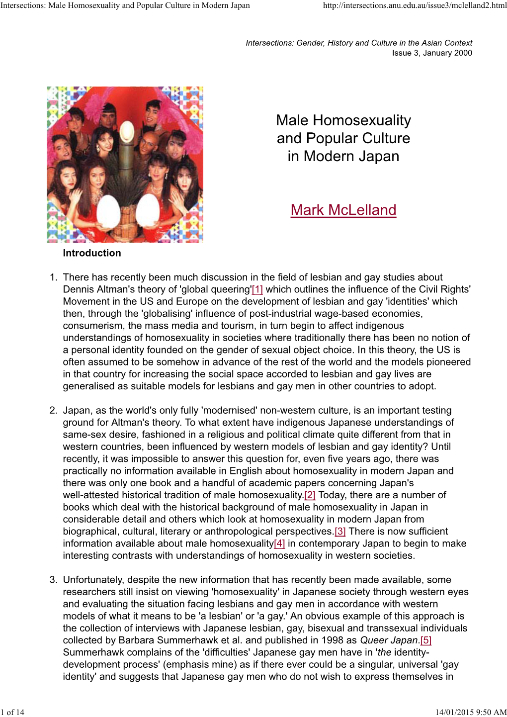 Male Homosexuality and Popular Culture in Modern Japan