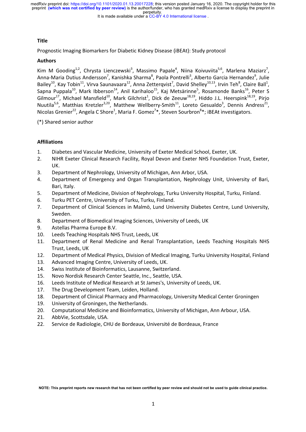 Prognostic Imaging Biomarkers for Diabetic Kidney Disease (Ibeat)