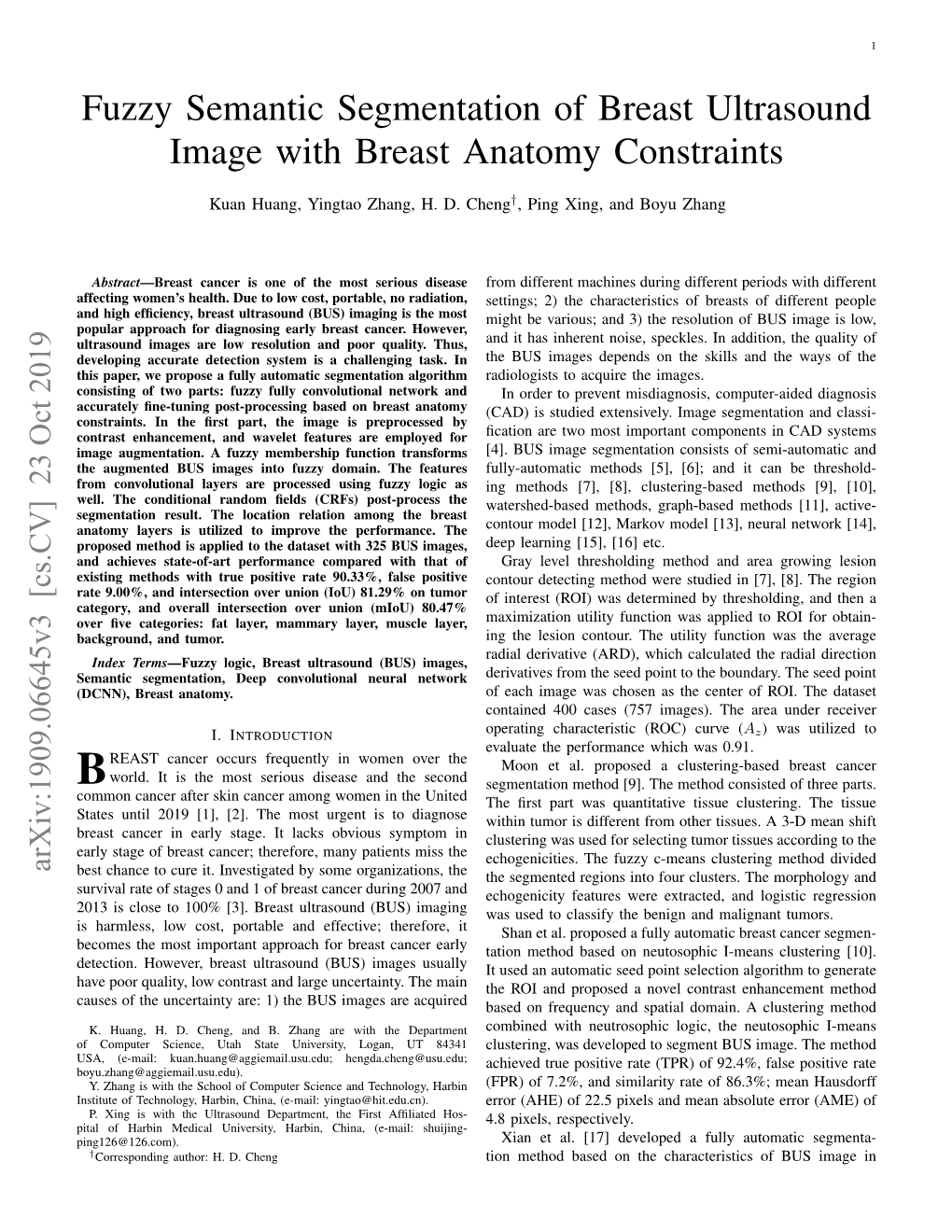 Fuzzy Semantic Segmentation of Breast Ultrasound Image with Breast Anatomy Constraints