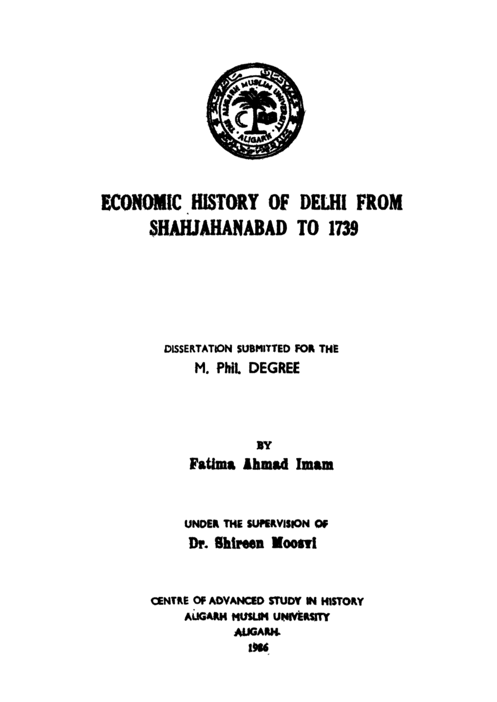 ECOHOMK: Miim of DELHI from SHAHJAHANABAD to 1739