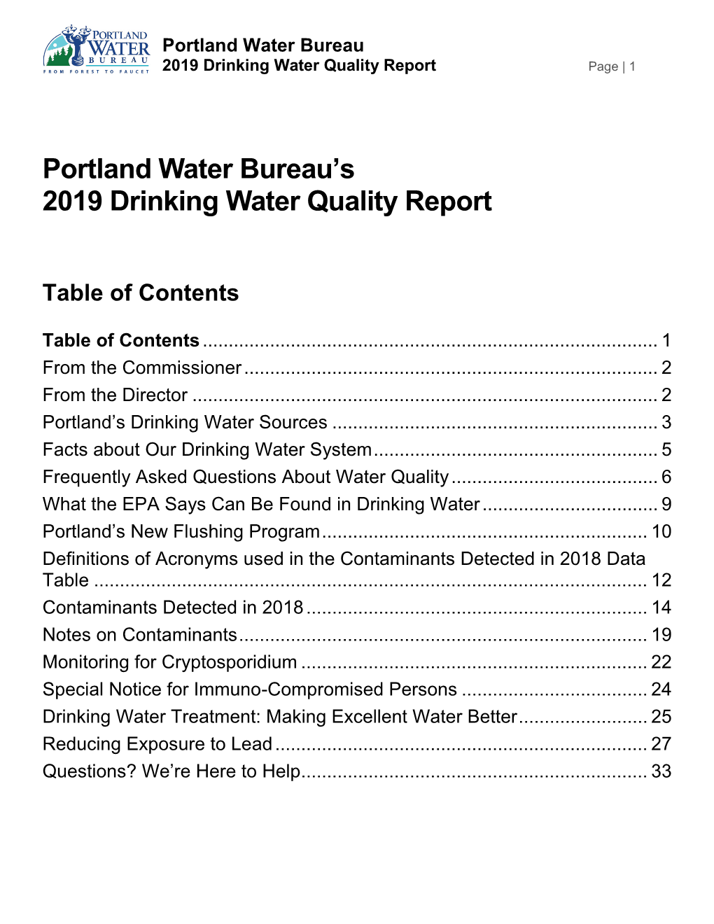 Portland Water Bureau's 2019 Drinking Water Quality Report