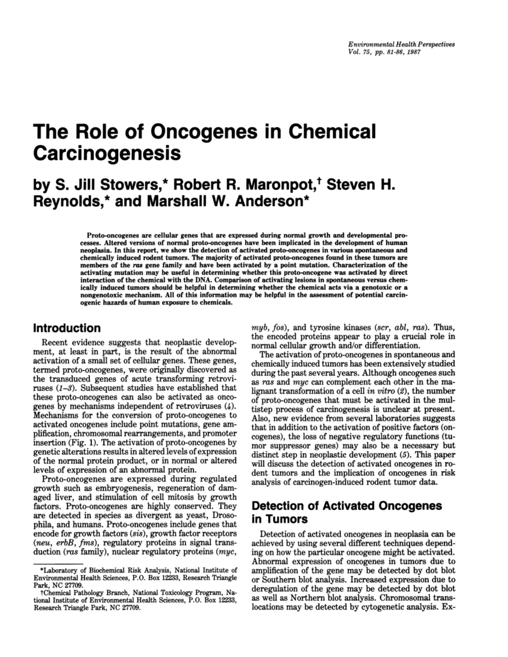 The Role of Oncogenes in Chemical Carcinogenesis by S