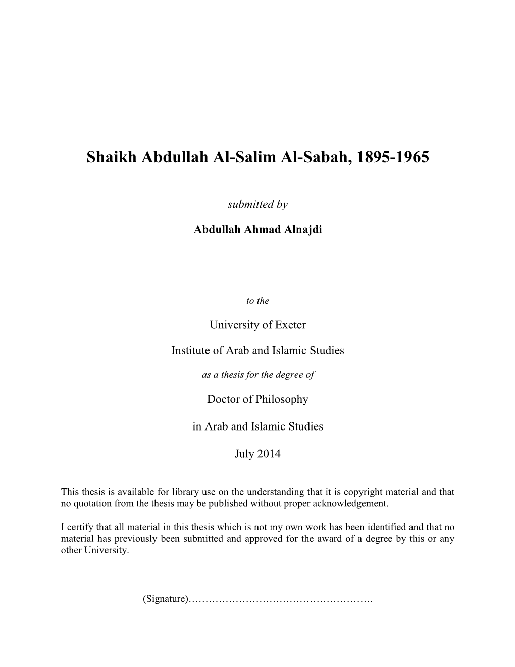 Shaikh Abdullah Al-Salim Al-Sabah, 1895-1965