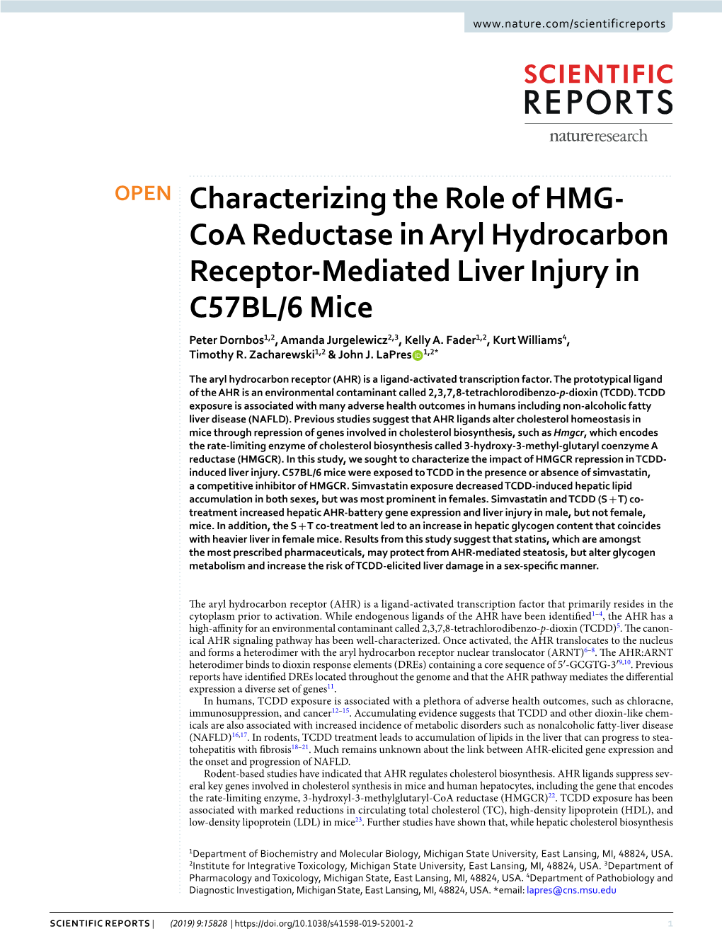 Characterizing the Role of HMG-Coa Reductase in Aryl Hydrocarbon
