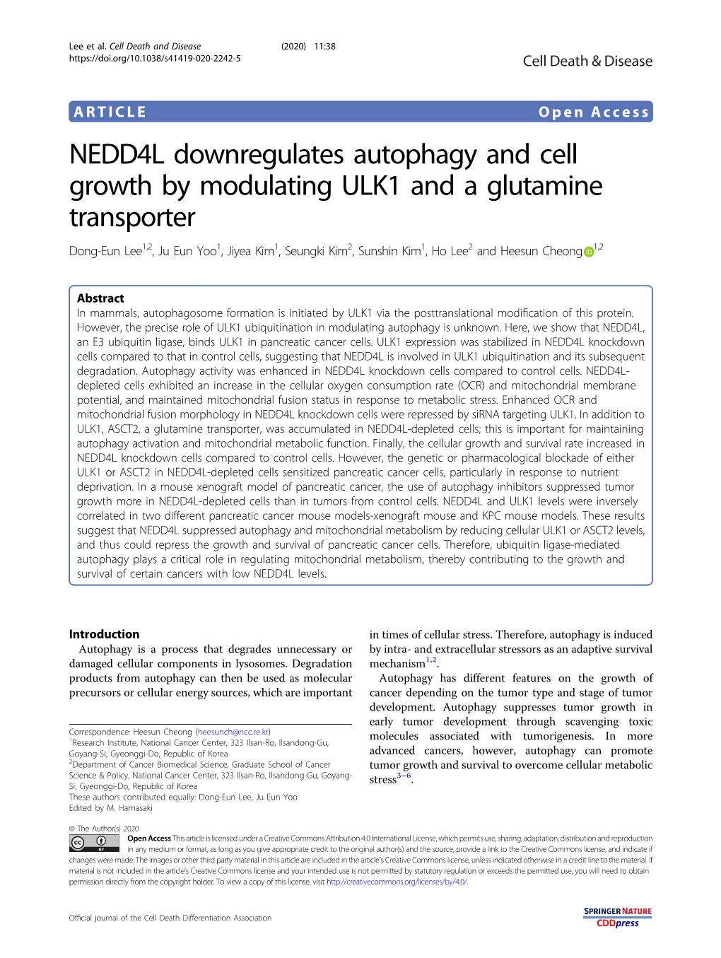 NEDD4L Downregulates Autophagy and Cell Growth by Modulating