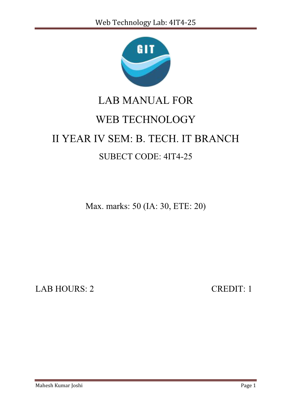 Web Technology Lab: 4IT4-25