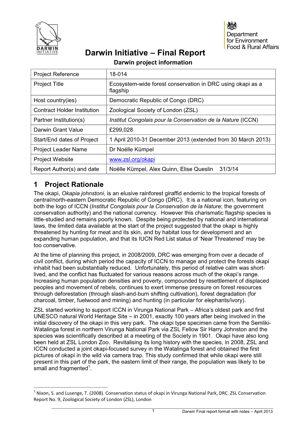 Final Report Darwin Project Information