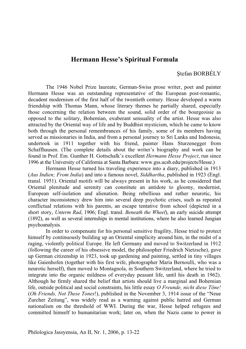 Hermann Hesse's Spiritual Formula