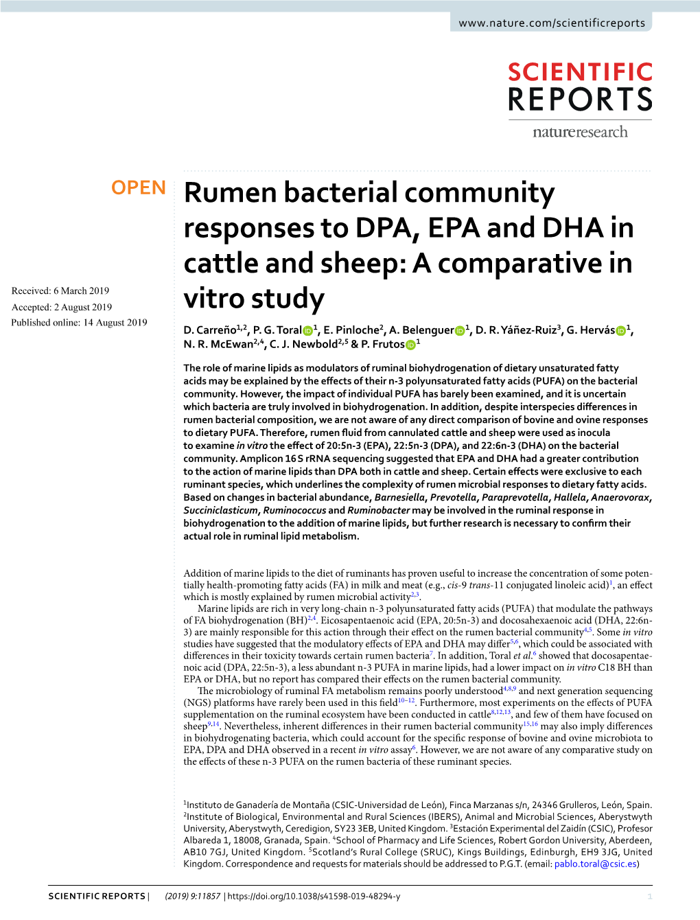 Rumen Bacterial Community Responses to DPA, EPA and DHA In