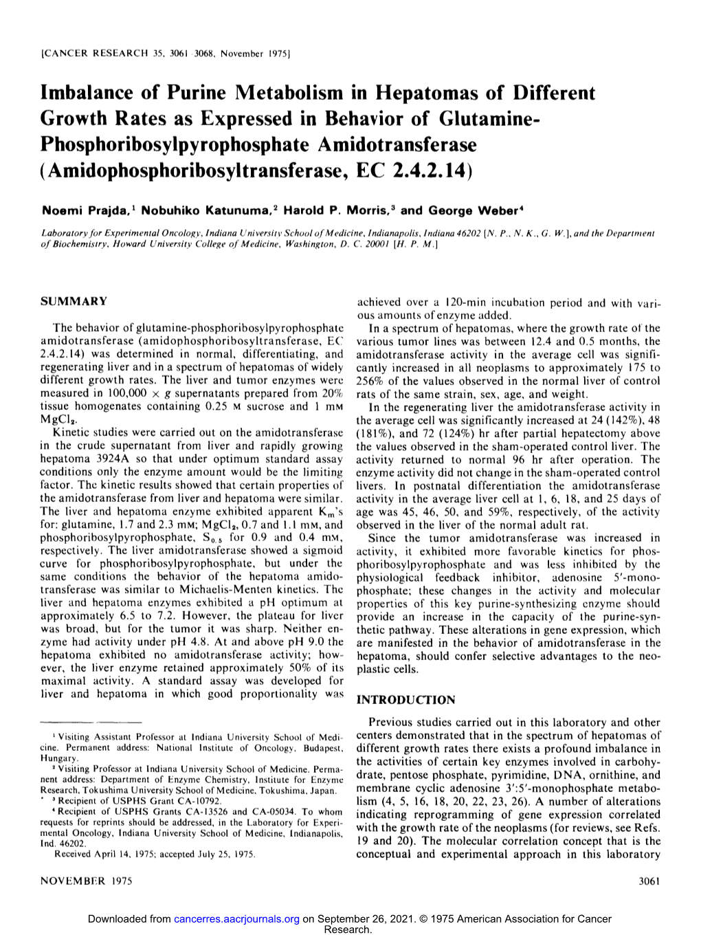 Imbalance of Purine Metabolism in Hepatomas Of