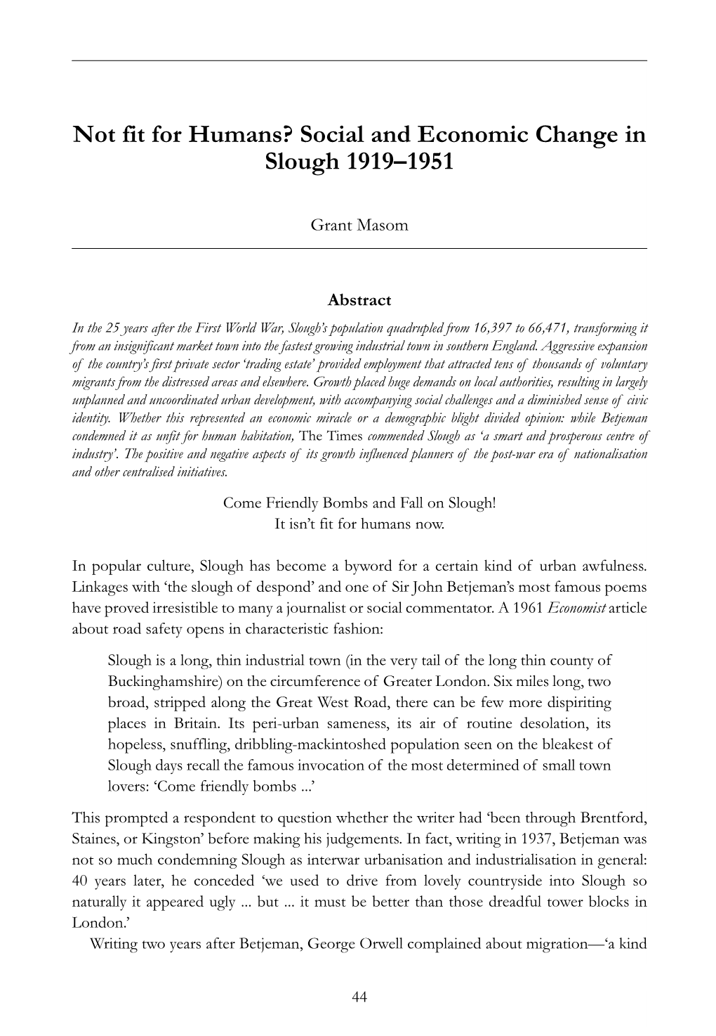 Social and Economic Change in Slough 1919ÂŒ1951