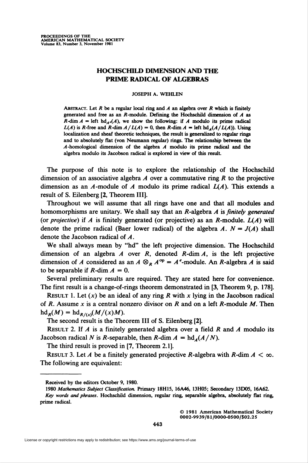 Hochschild Dimension and the Prime Radical of Algebras