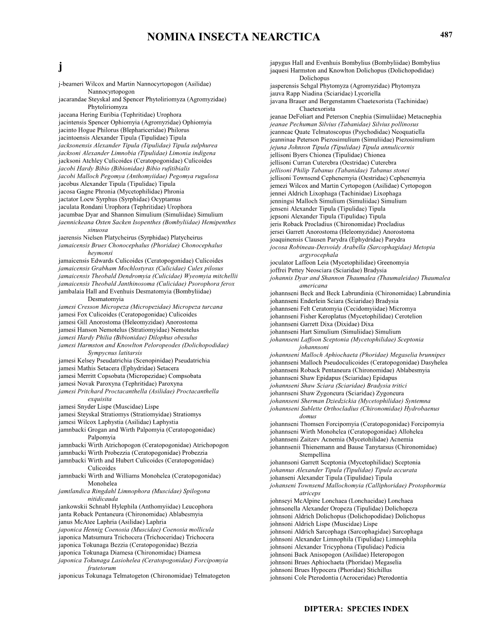 Species Index J