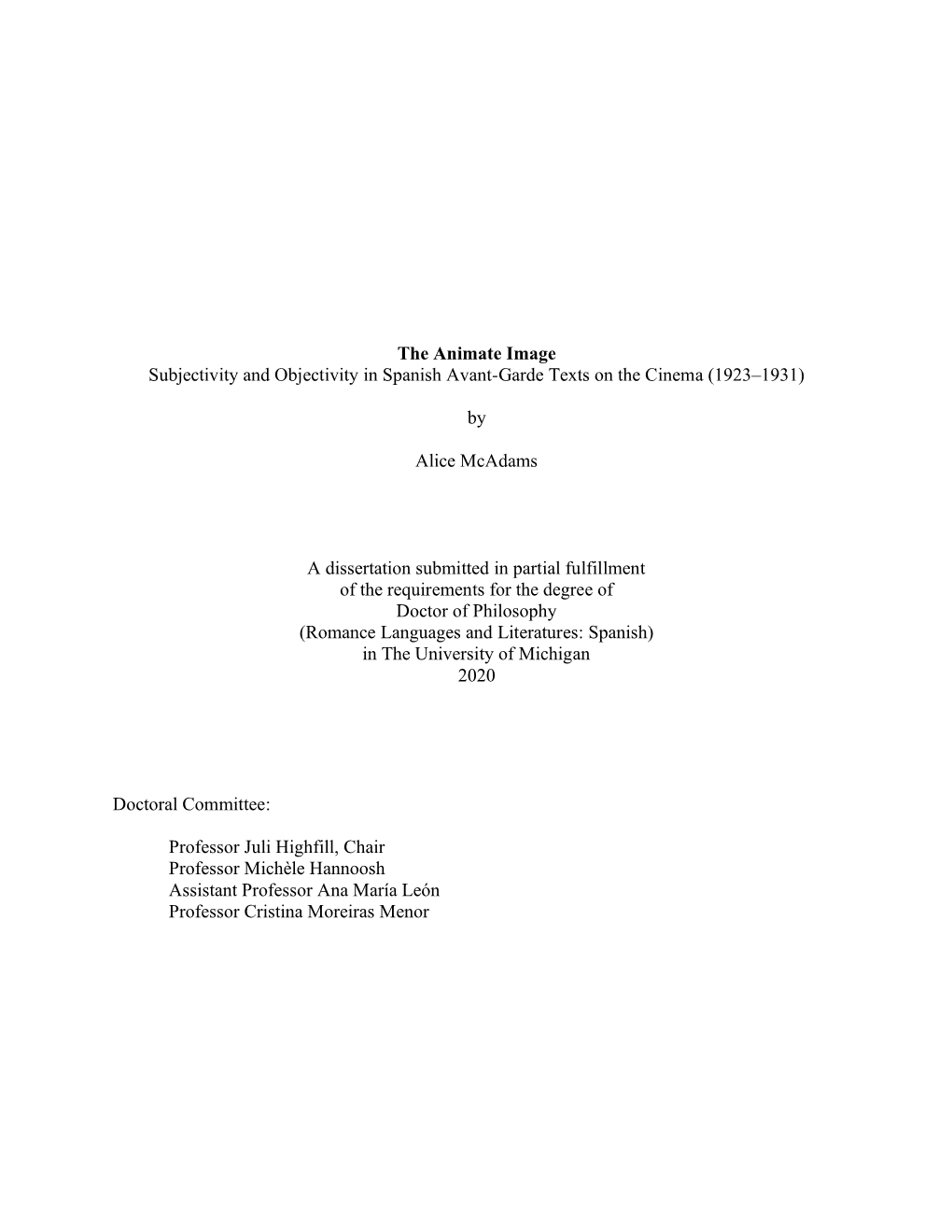 The Animate Image Subjectivity and Objectivity in Spanish Avant-Garde Texts on the Cinema (1923–1931)