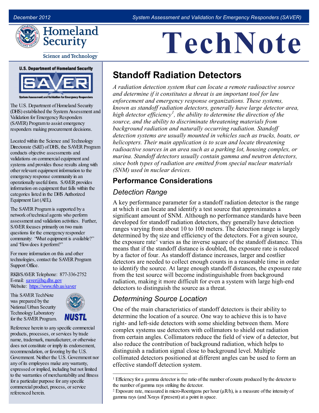 Standoff Radiation Detectors Technote