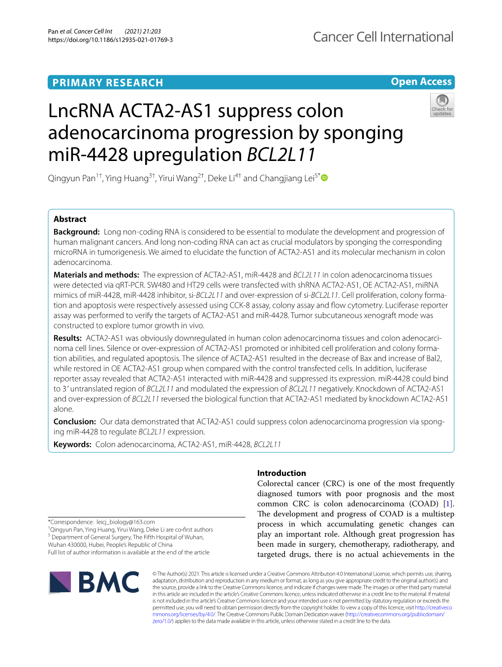 Lncrna ACTA2-AS1 Suppress Colon Adenocarcinoma Progression By