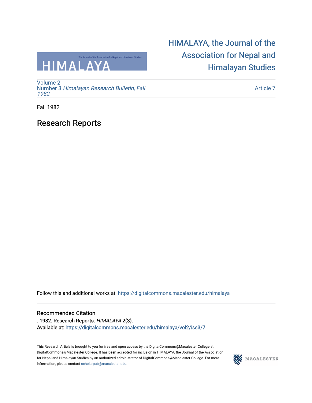 Research Reports