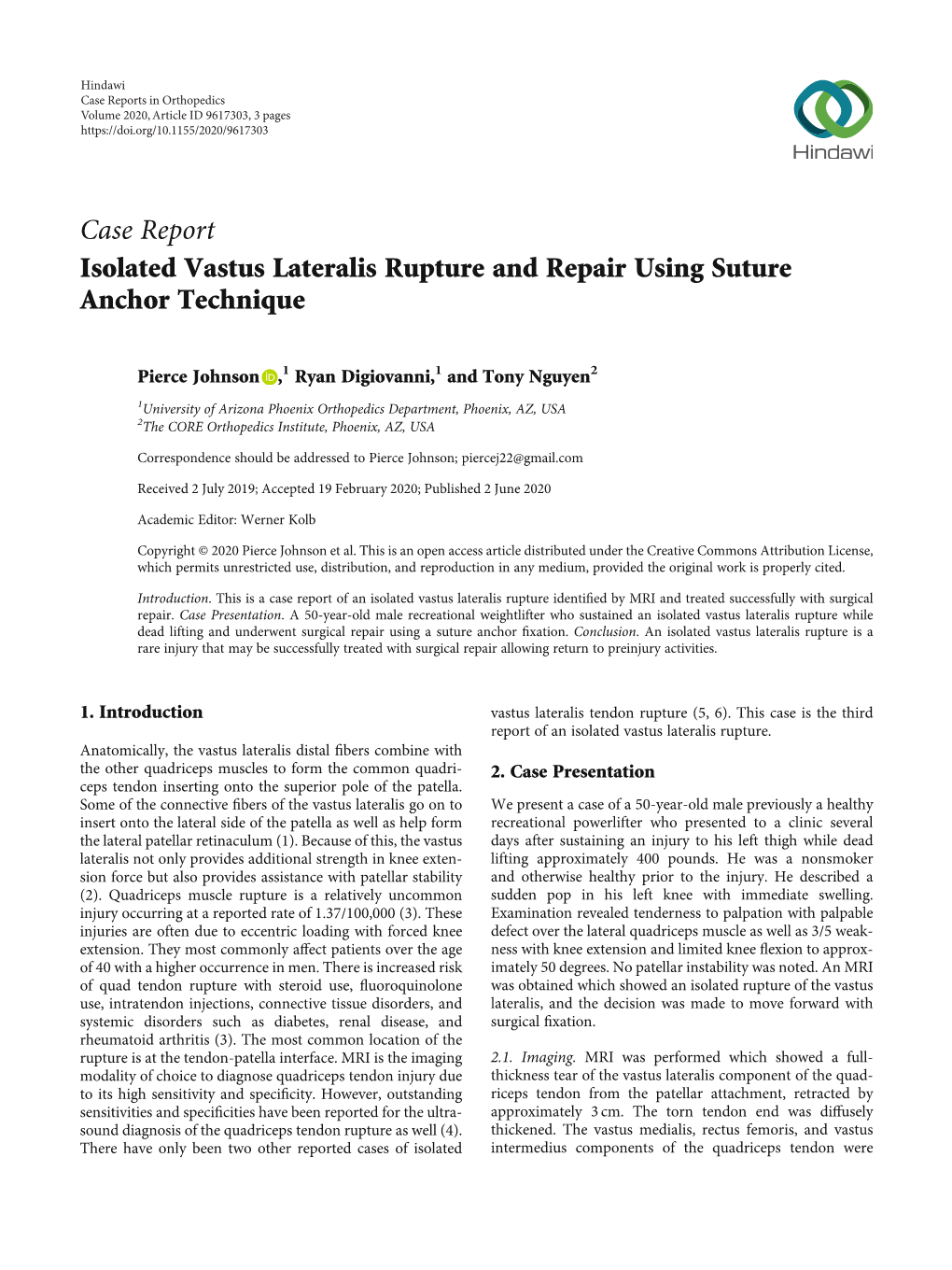 Isolated Vastus Lateralis Rupture and Repair Using Suture Anchor Technique