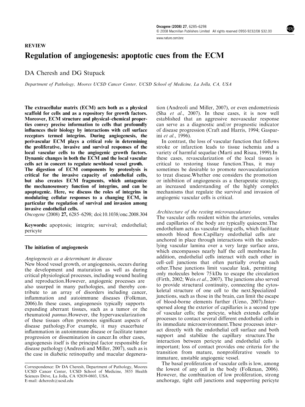 Regulation of Angiogenesis: Apoptotic Cues from the ECM