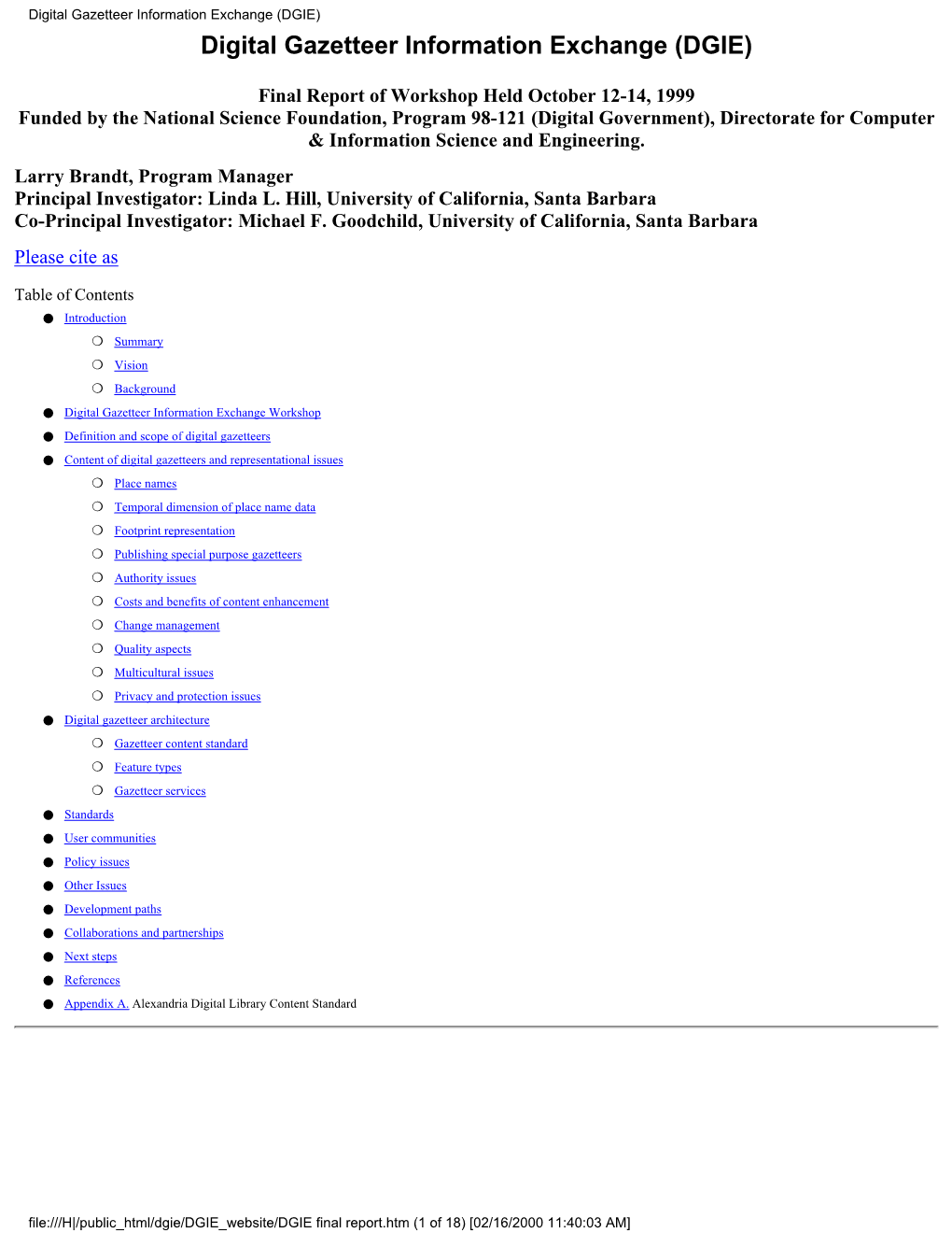 Digital Gazetteer Information Exchange (DGIE) Digital Gazetteer Information Exchange (DGIE)