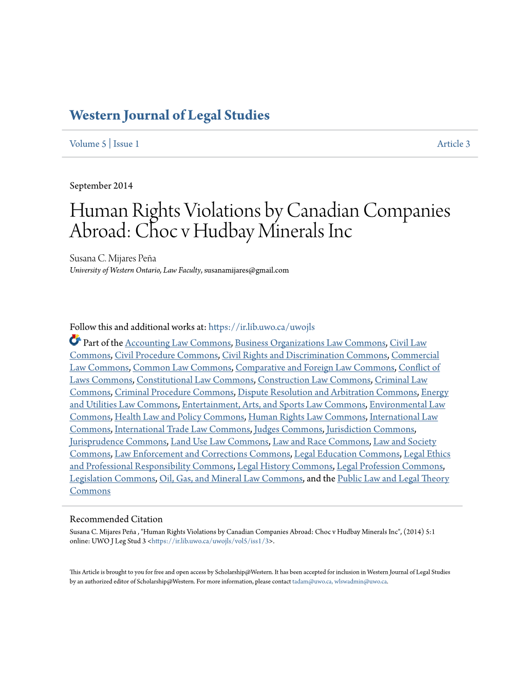 Human Rights Violations by Canadian Companies Abroad: Choc V Hudbay Minerals Inc Susana C