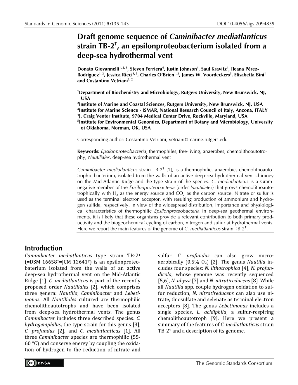 Caminibacter Mediatlanticus Strain TB-2T, an Epsilonproteobacterium Isolated from a Deep-Sea Hydrothermal Vent