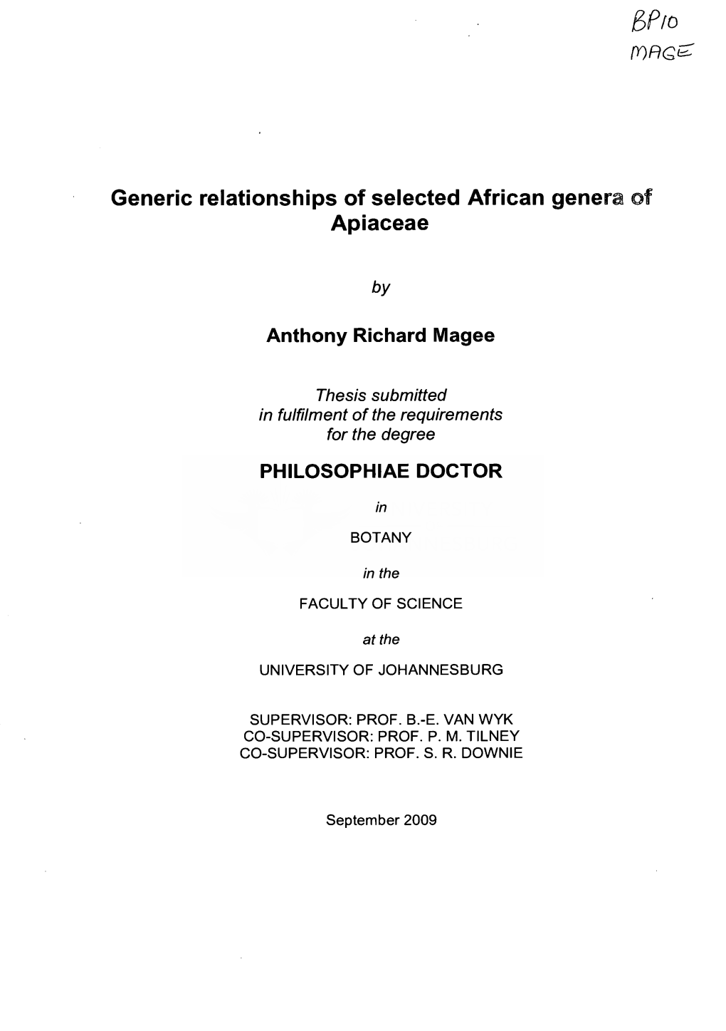 Generic Relationships of Selected African Genera of Apiaceae