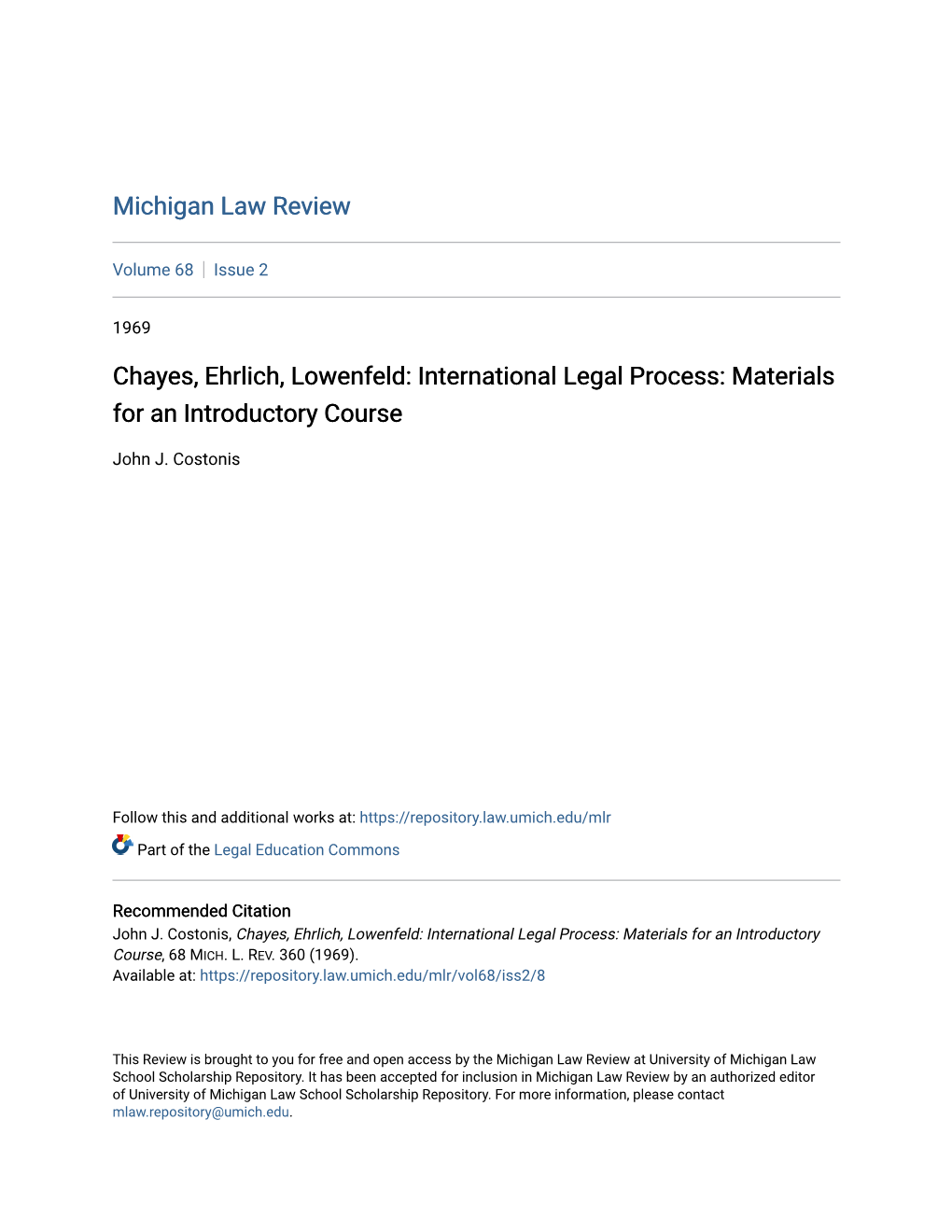 International Legal Process: Materials for an Introductory Course