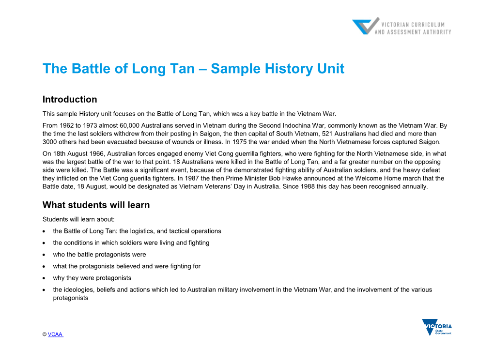 The Battle of Long Tan – Sample History Unit