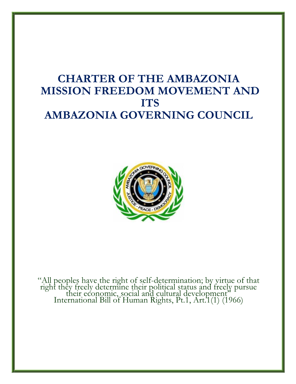 Charter of the Ambazonia Mission Freedom Movement and Its Ambazonia Governing Council