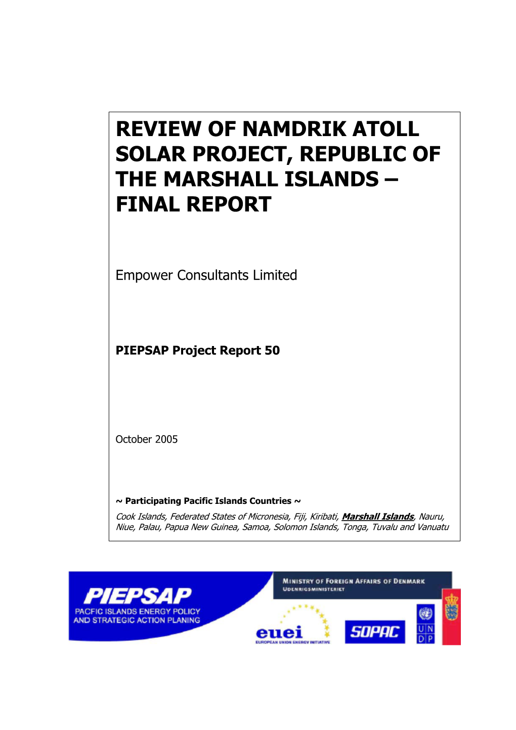 Review of Namdrik Atoll Solar Project, Republic of the Marshall Islands