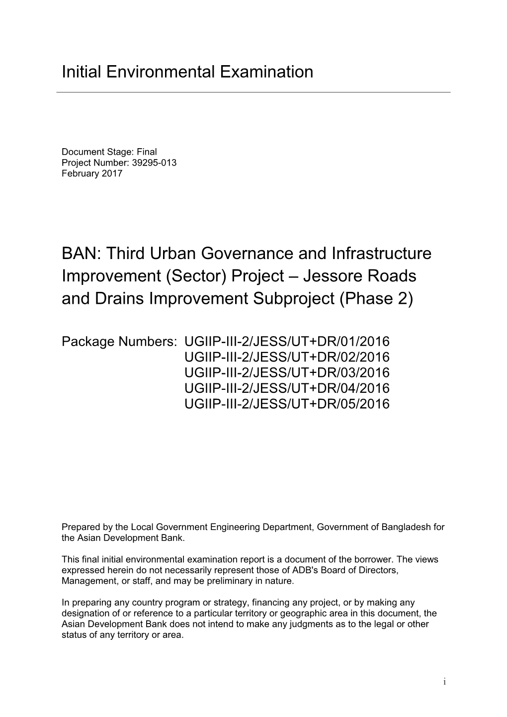 Project – Jessore Roads and Drains Improvement Subproject (Phase 2)