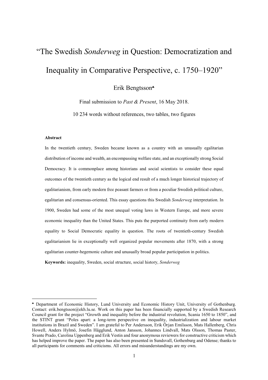 The Swedish Sonderweg in Question: Democratization And